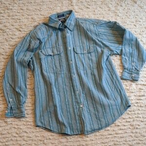 Retro 90s Lee Button Up Teal Striped Shirt Womens Medium Cotton